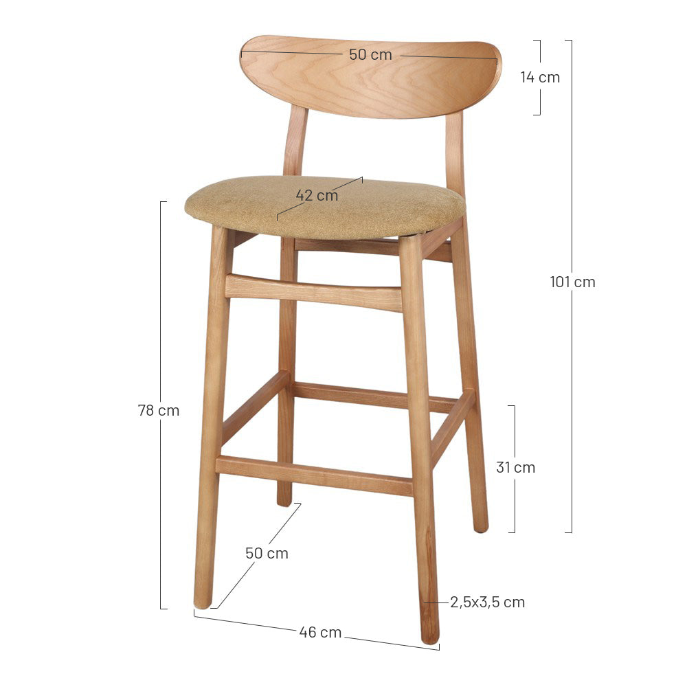 Set de 2 taburetes altos de fresno tapizados Heloisa