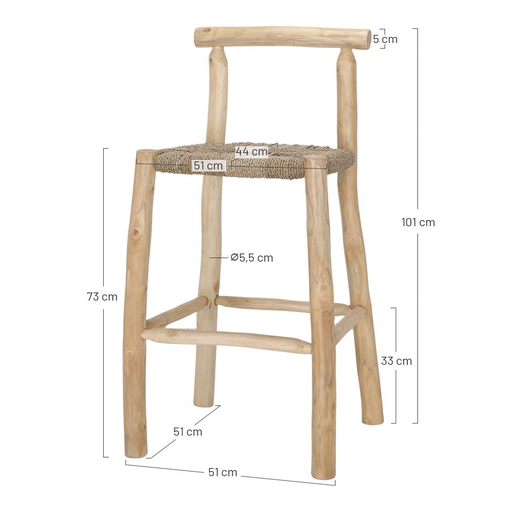 Set de 2 taburetes altos de madera y fibra marina Marissa