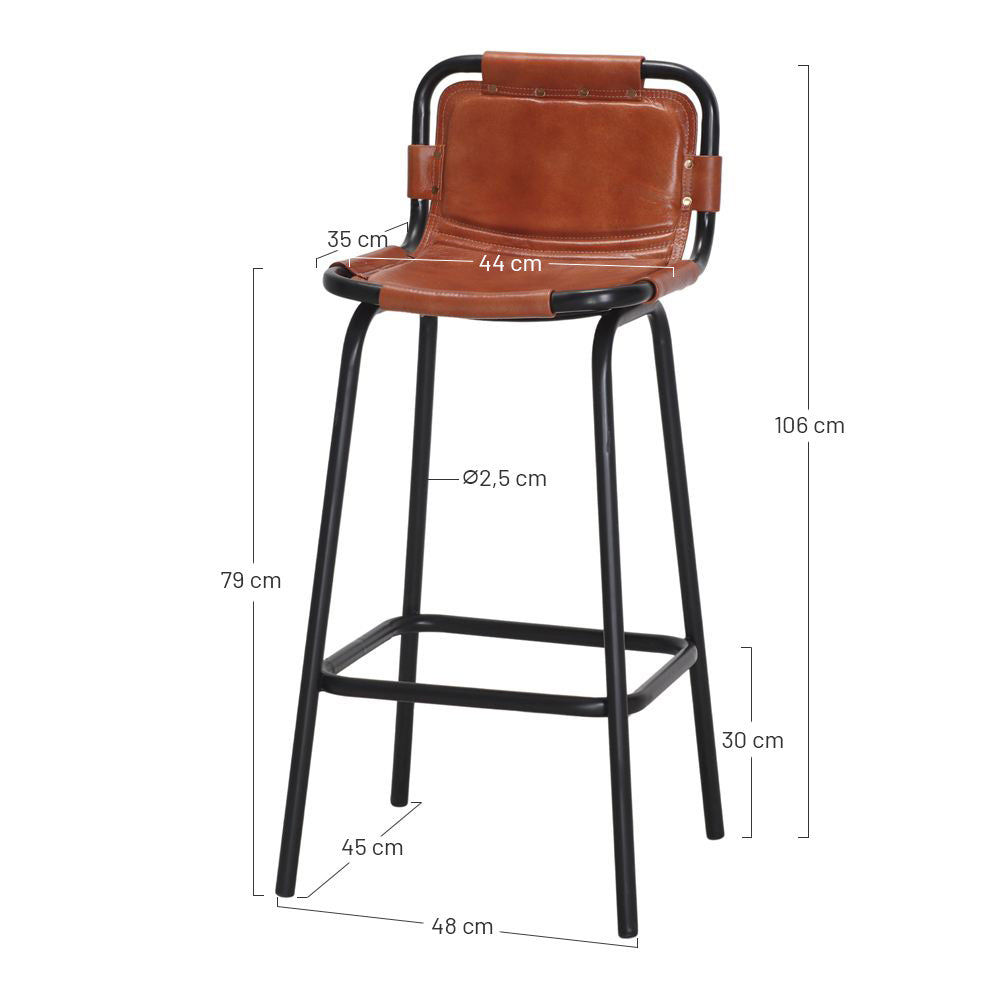 Set de 2 taburetes altos de piel con respaldo Nilo