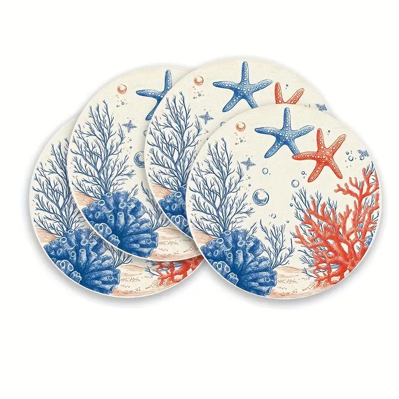 Set de 4 Manteles Individuales Corales Rojos y Azules - pino_y_jacaranda