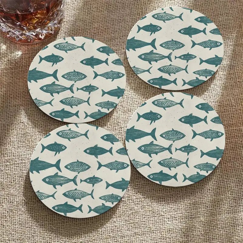 Set de 4 Posavasos Peces Índigo - pino_y_jacaranda