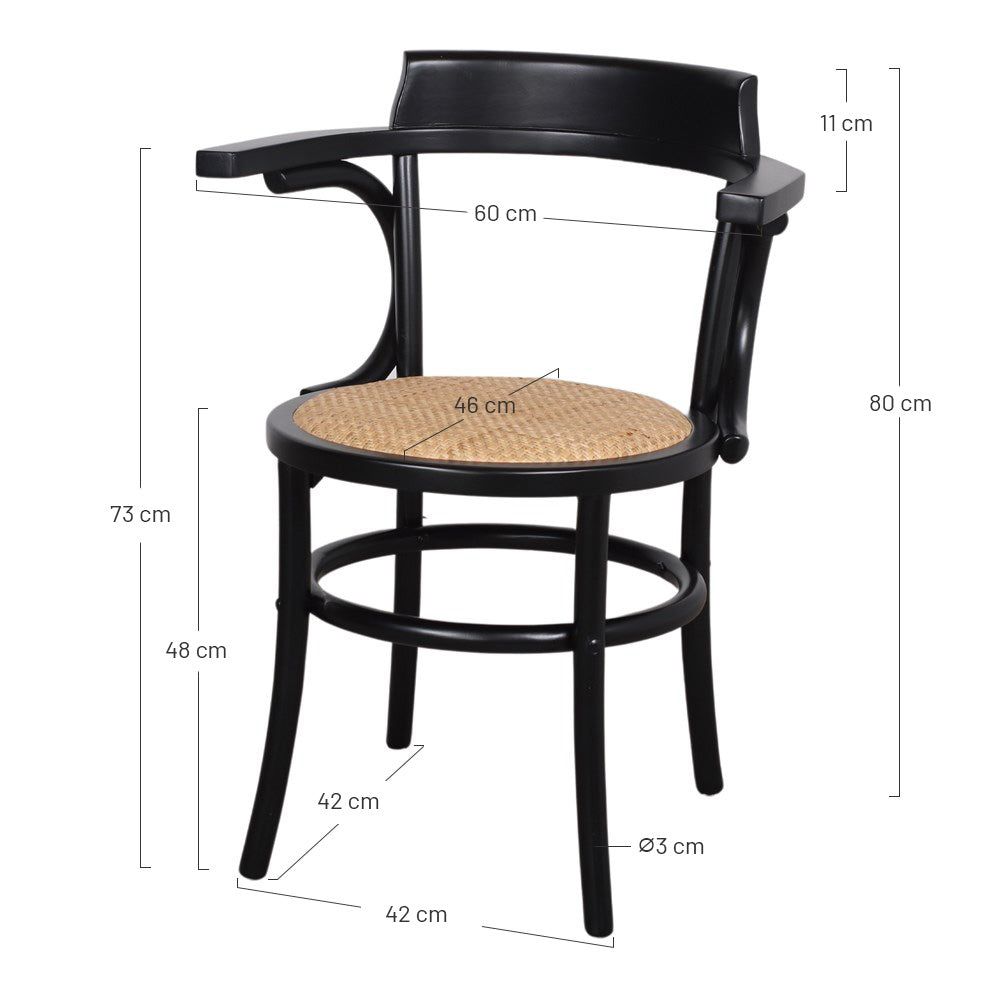 Set de 4 sillas de madera y ratán con brazos Elettra