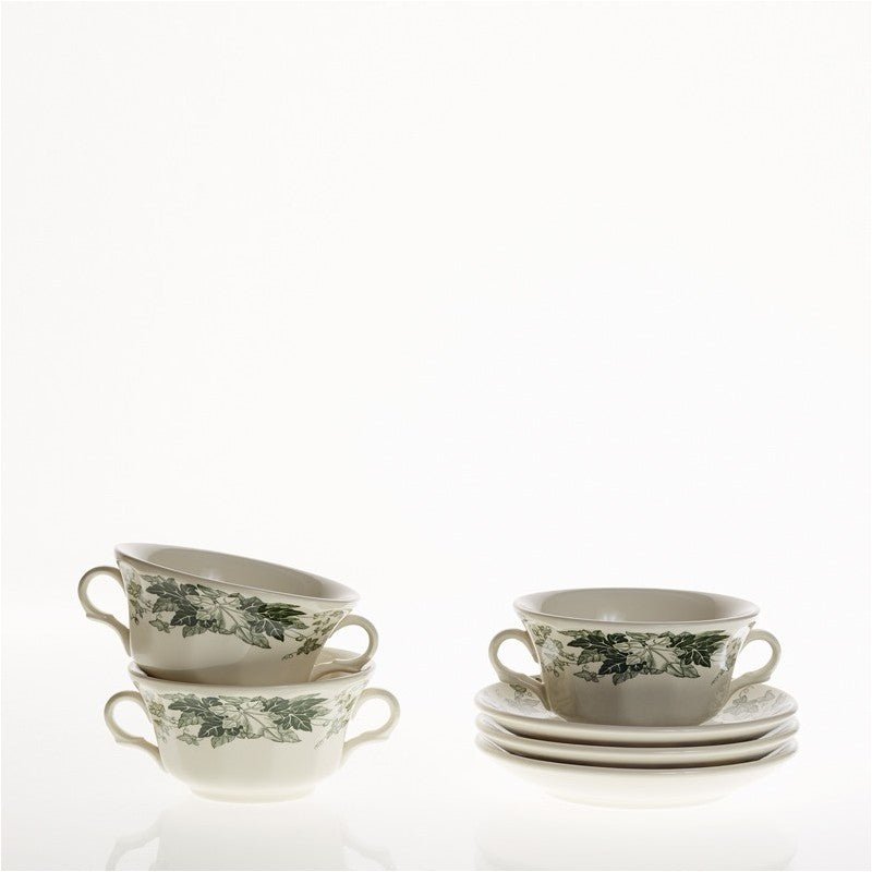 Set de 4 Tazas de Consomé con Platillos La Cartuja Colección Yedra - #pino_y_jacaranda#