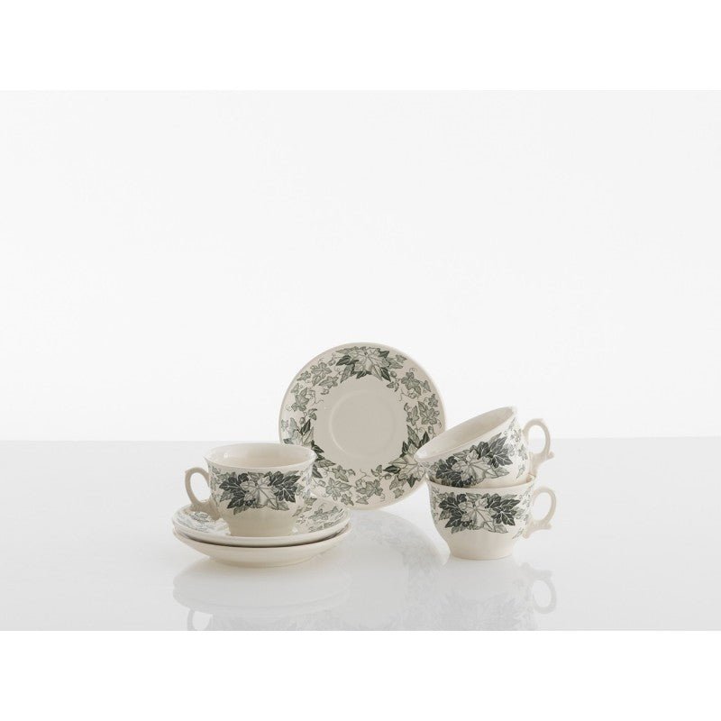 Set de 4 Tazas de Desayuno con Platillos La Cartuja Colección Yedra - #pino_y_jacaranda#