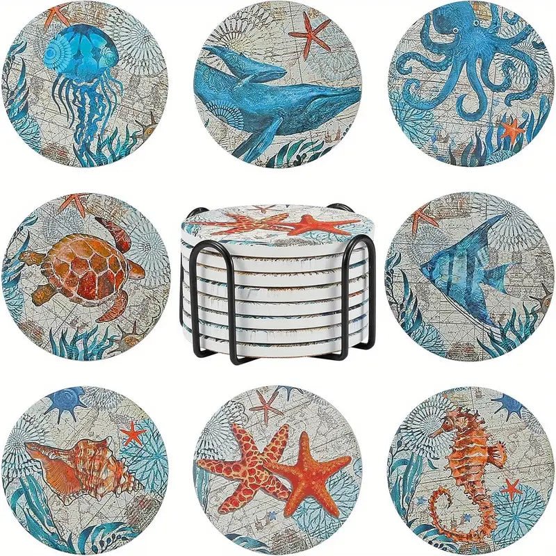 Set de 8 Posavasos Fauna Oceánica - pino_y_jacaranda