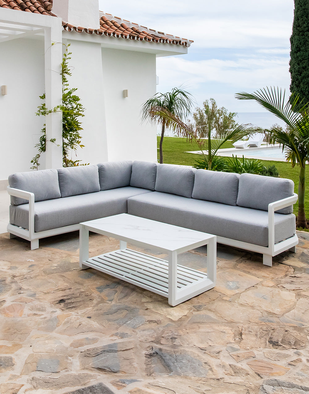 Set de Sofá Rinconera y Mesa de Exterior Pruna