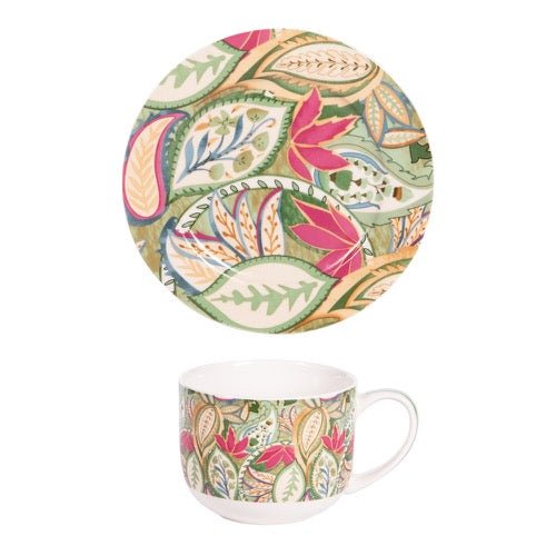 Set de Taza de Desayuno y Platillo Jardín - pino_y_jacaranda