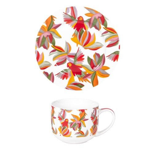 Set de Taza de Desayuno y Platillo Tropical - pino_y_jacaranda