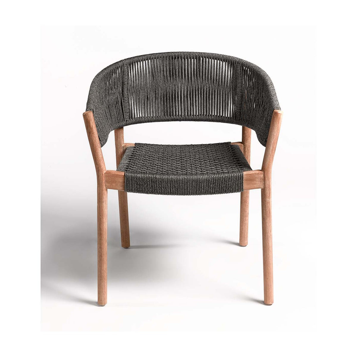 Silla redonda de eucalipto y cuerda gris Covo