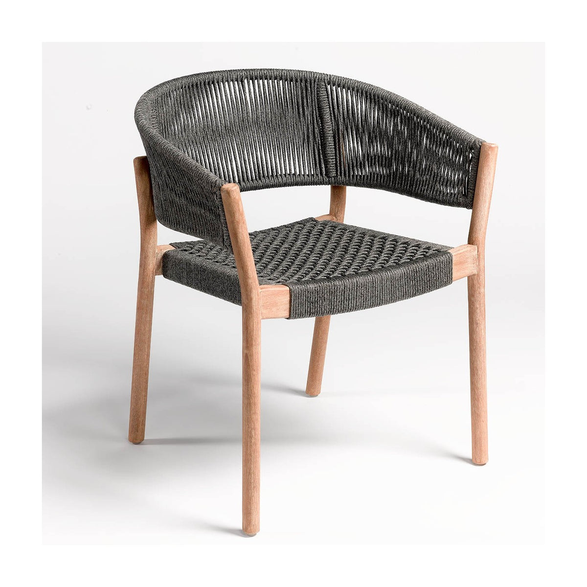 Silla redonda de eucalipto y cuerda gris Covo