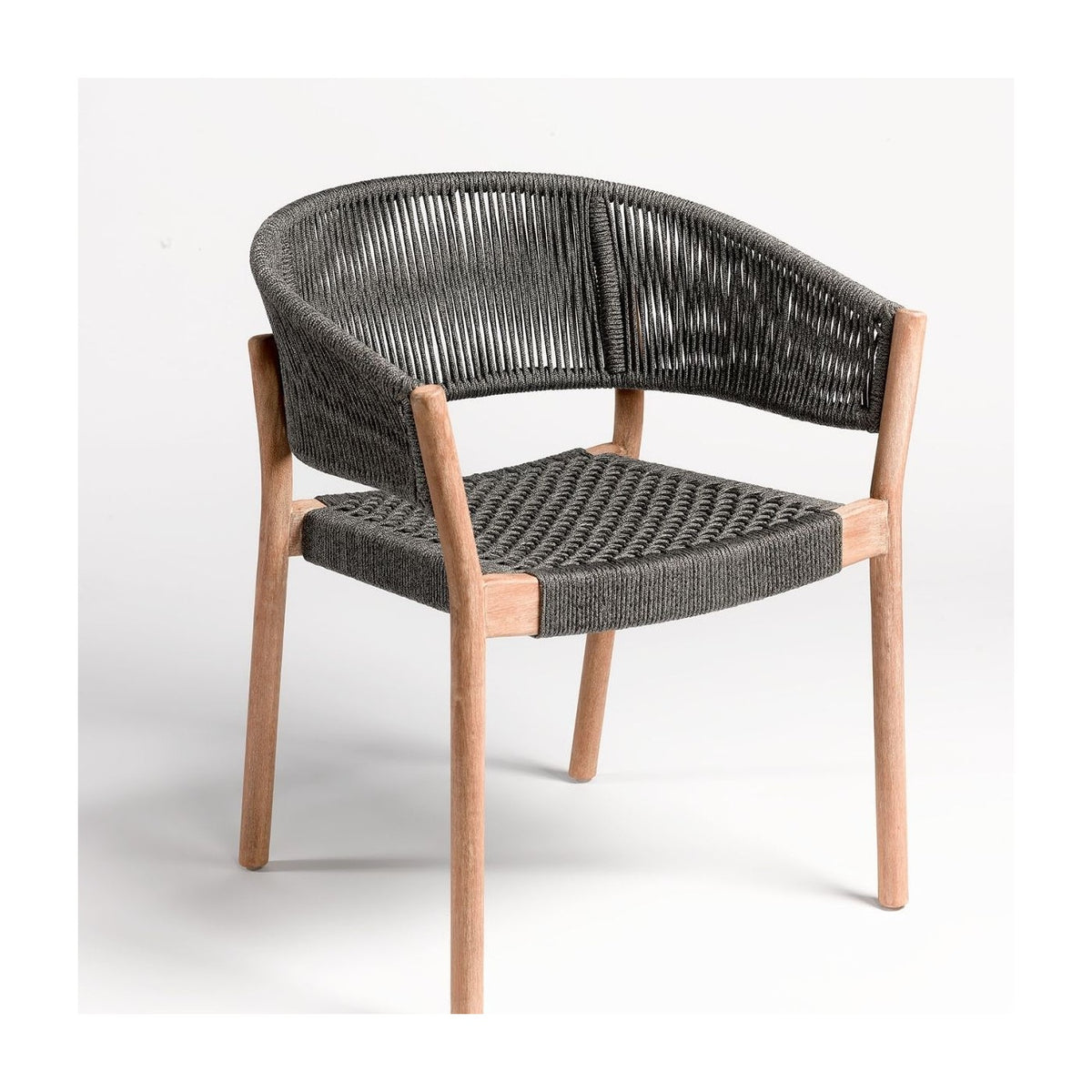 Silla redonda de eucalipto y cuerda gris Covo