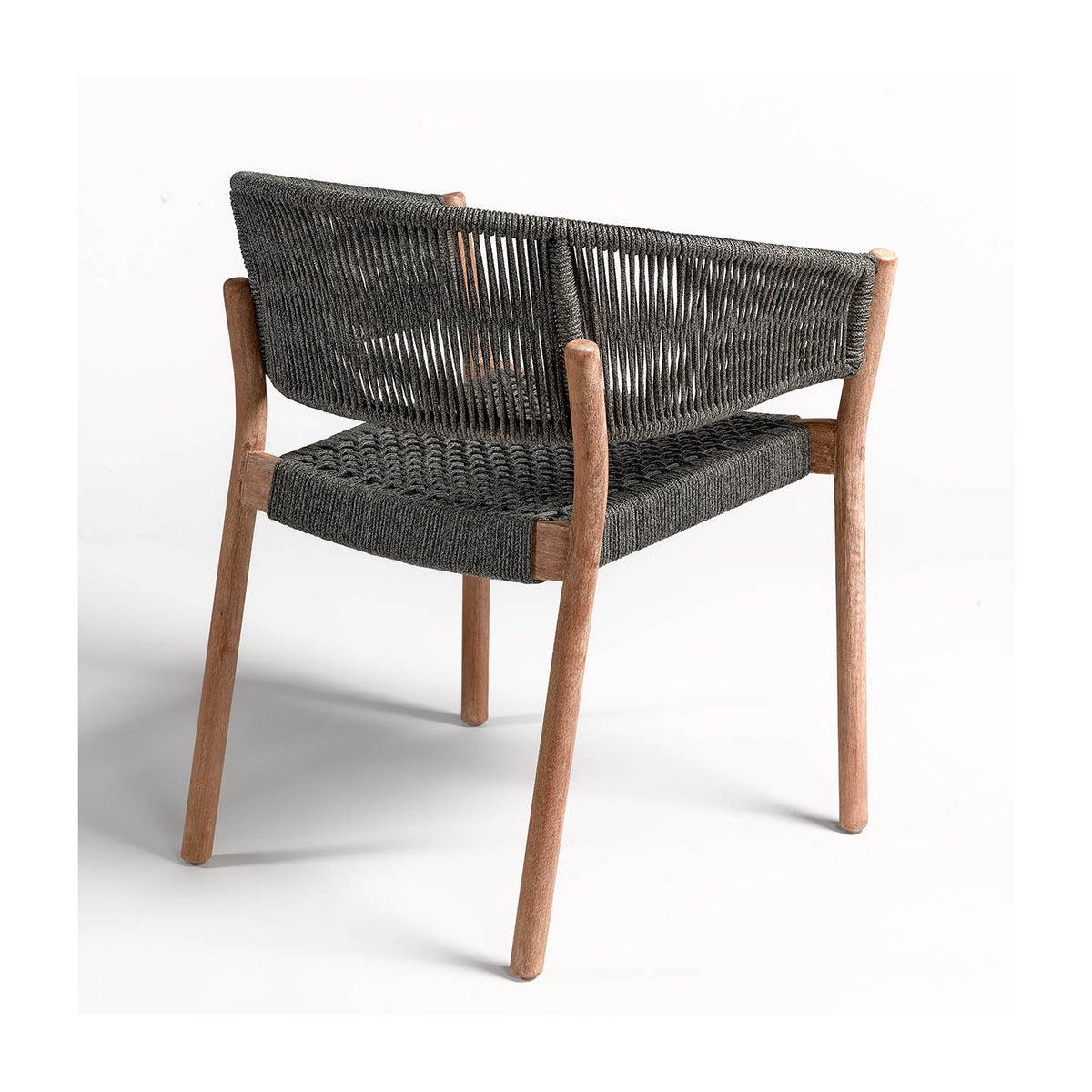 Silla redonda de eucalipto y cuerda gris Covo