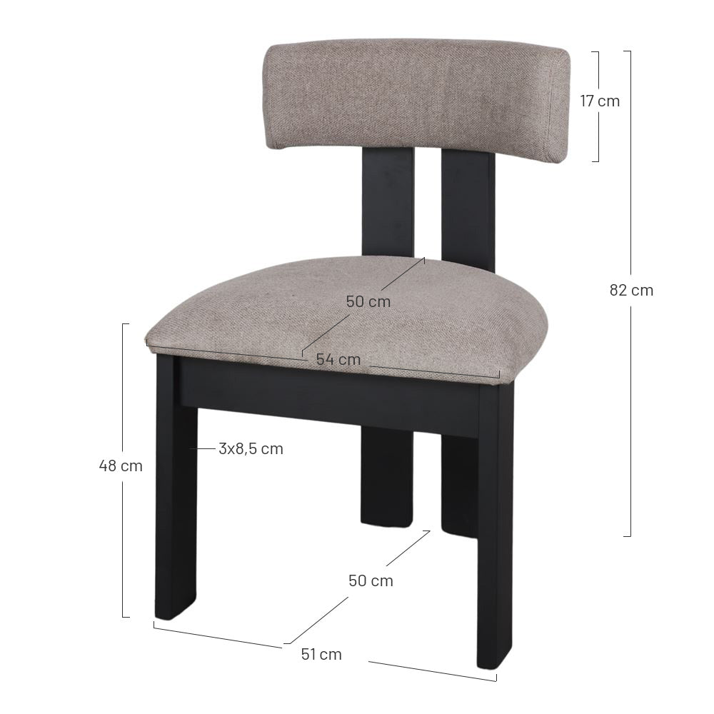 Silla tapizada de madera negra Plinio