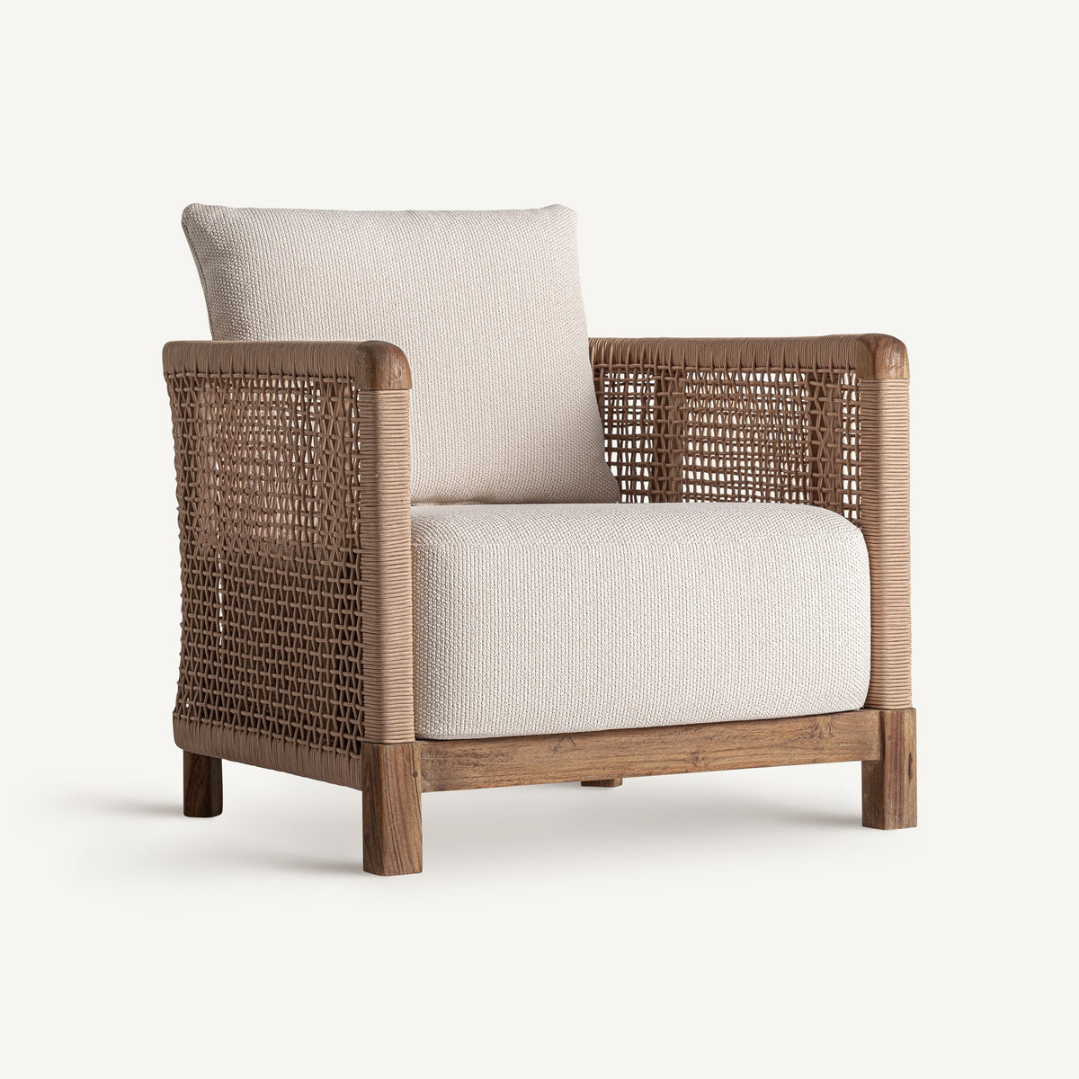 Sillón bajo de teca reciclada y trenzado blanco Cala Codolar