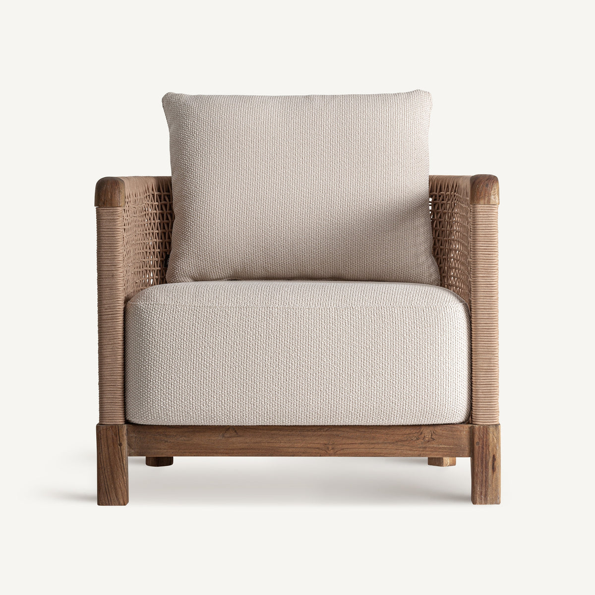 Sillón bajo de teca reciclada y trenzado blanco Cala Codolar