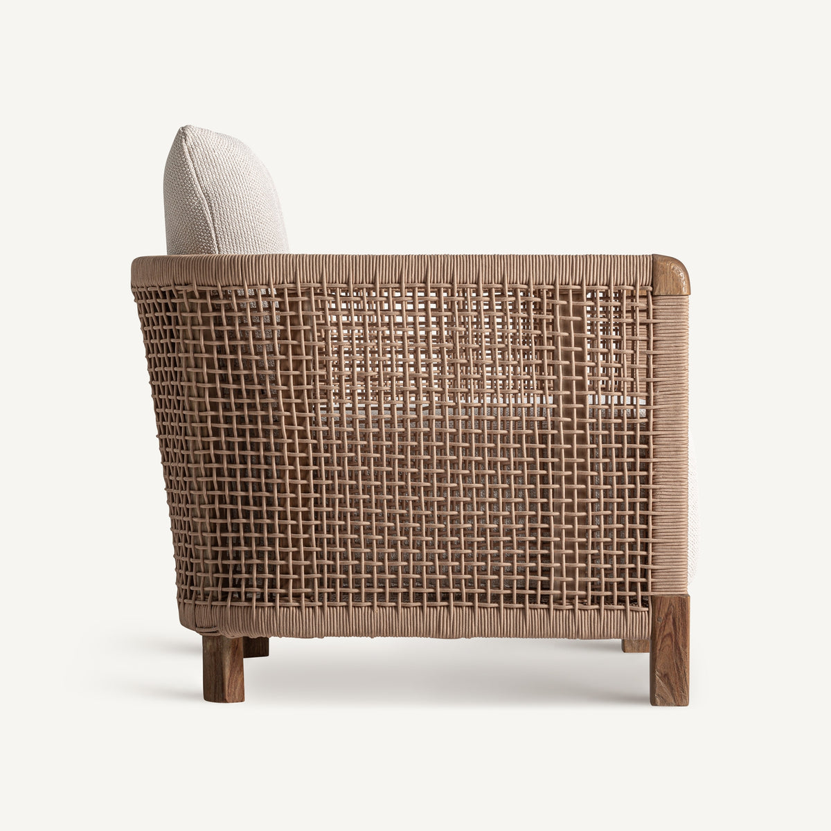 Sillón bajo de teca reciclada y trenzado blanco Cala Codolar