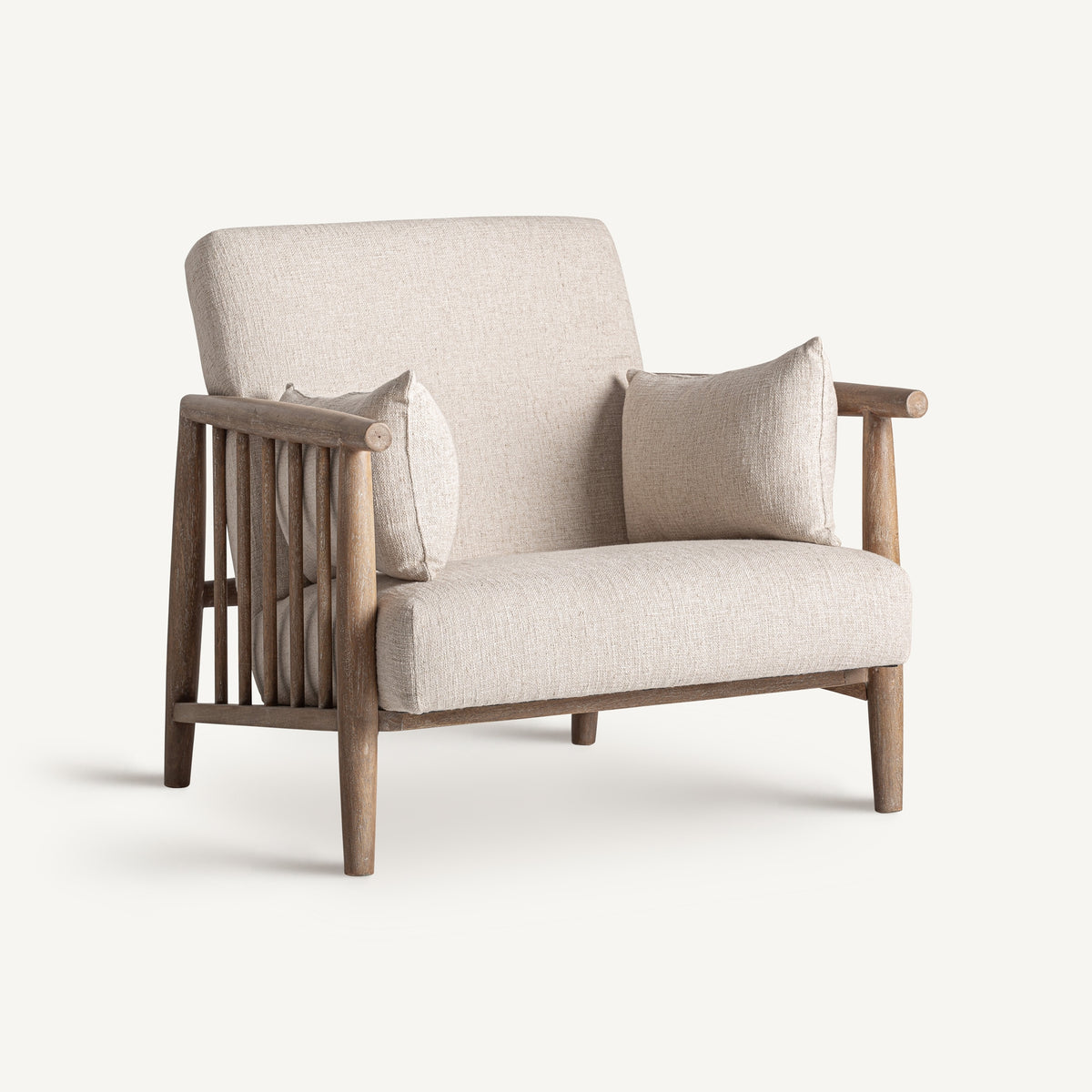 Sillón de abedul y algodón beige Sant Ferran