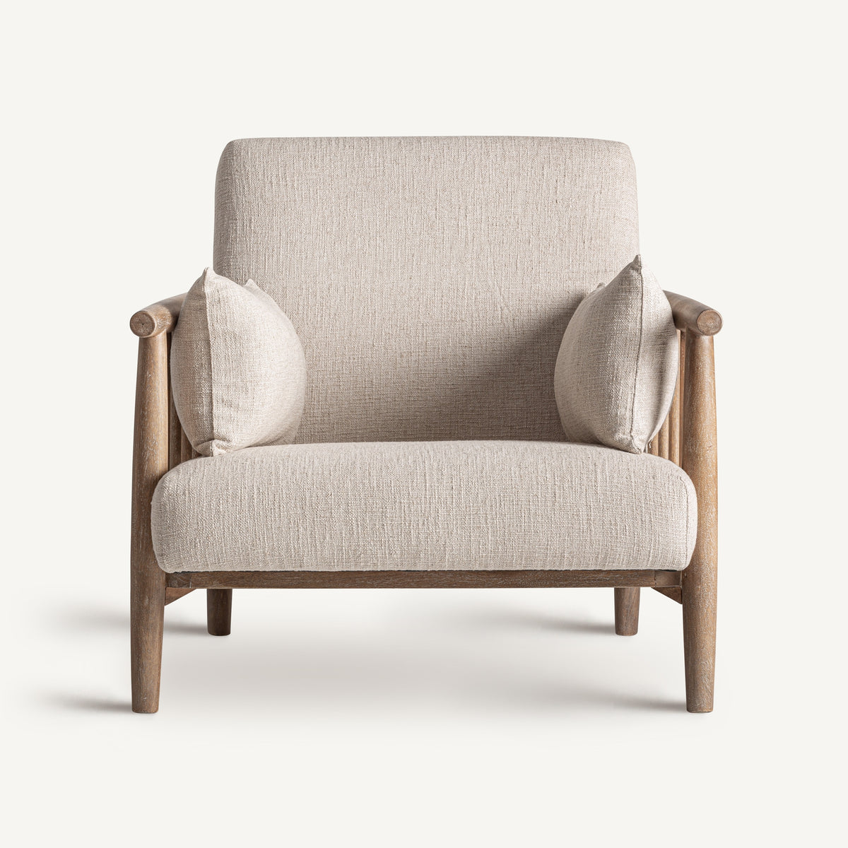 Sillón de abedul y algodón beige Sant Ferran