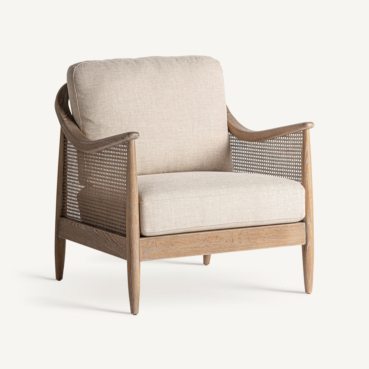 Sillón de fresno tapizado beige Cala Tarida