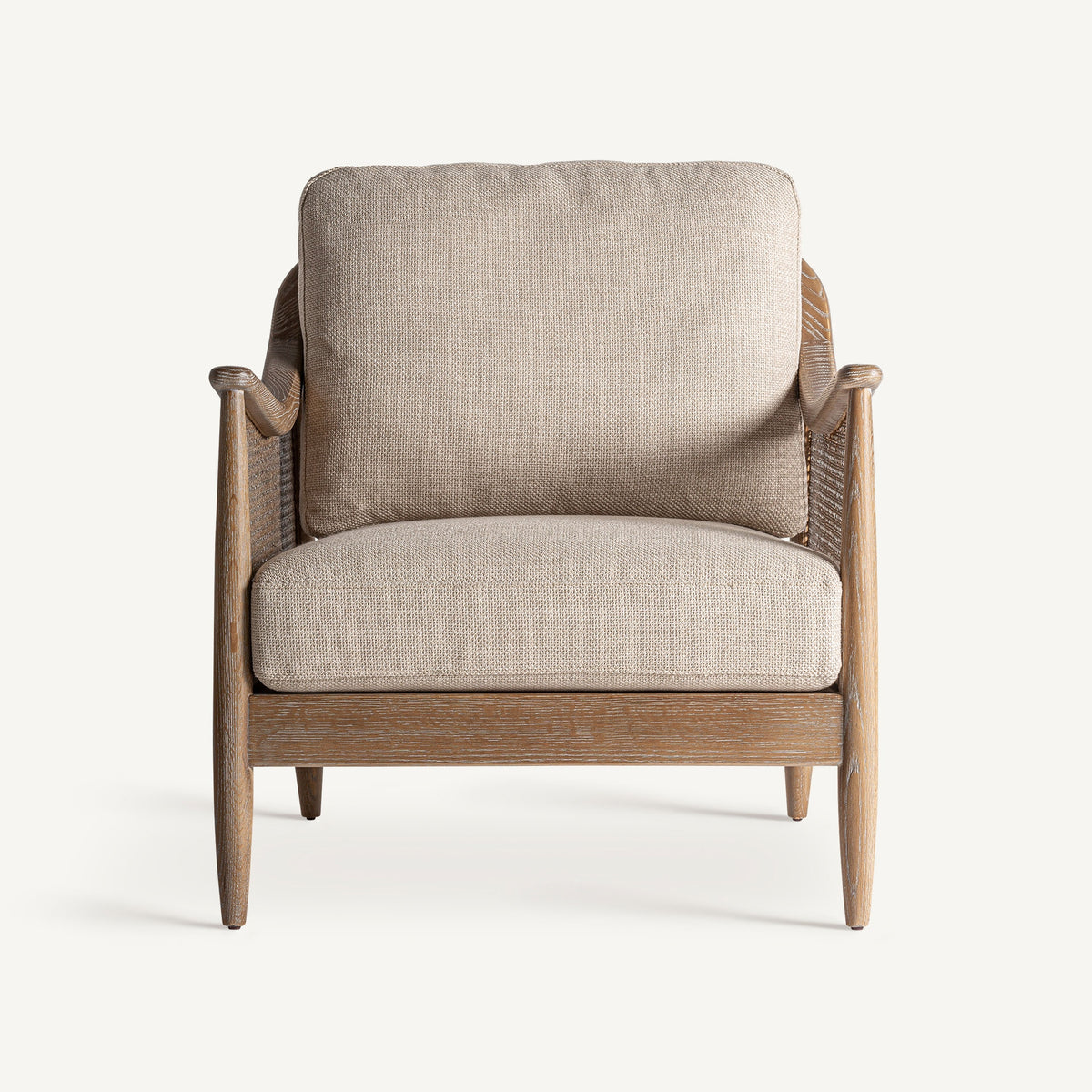 Sillón de fresno tapizado beige Cala Tarida