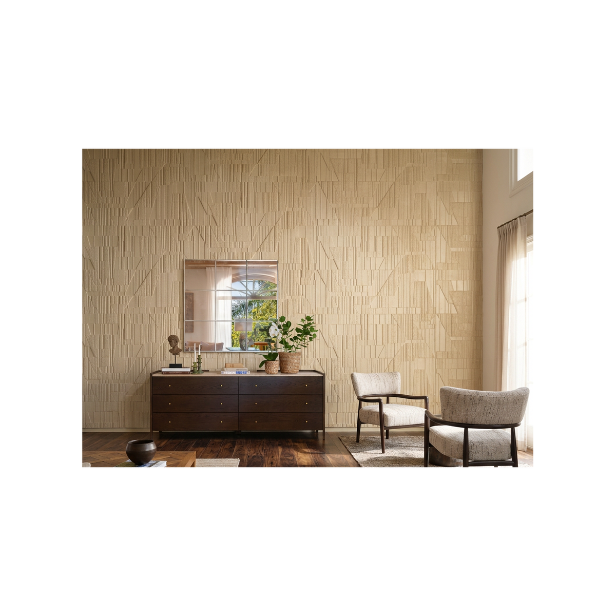 Sillón clásico revisado de madera oscura y crudo Biescas