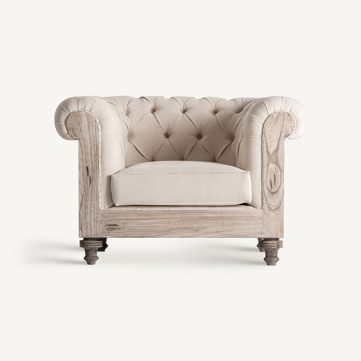 Sillón de madera tropical y tapizado beige Sant Jordi