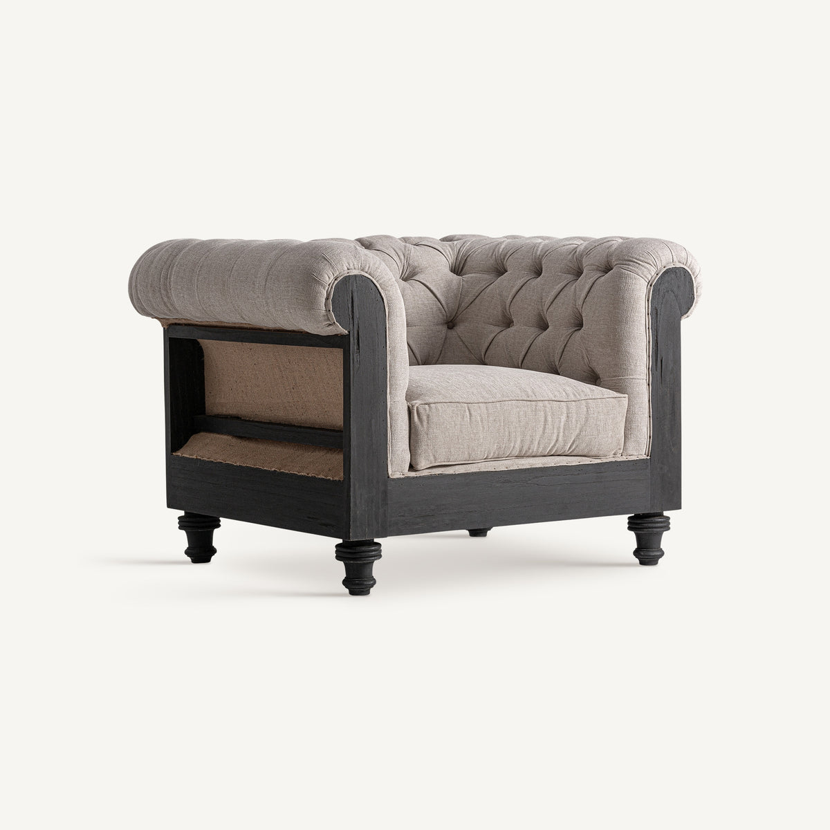 Sillón de mindi negro y tapizado beige Sant Jordi