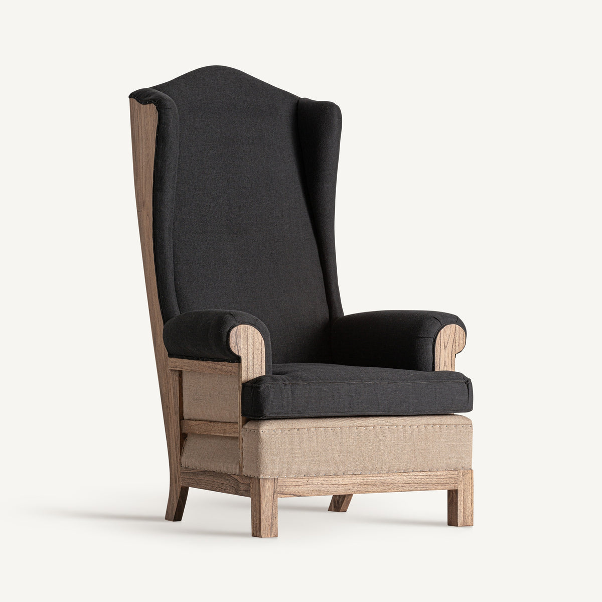 Sillón de mindi y lino Polis negro
