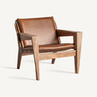 Sillón de piel marrón y acacia Sa Conillera