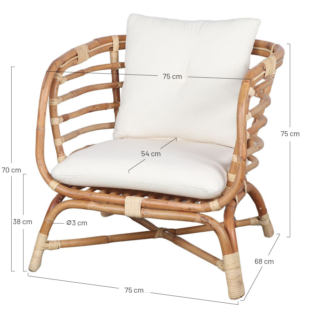 Sillón de ratán natural con cojín Tecla