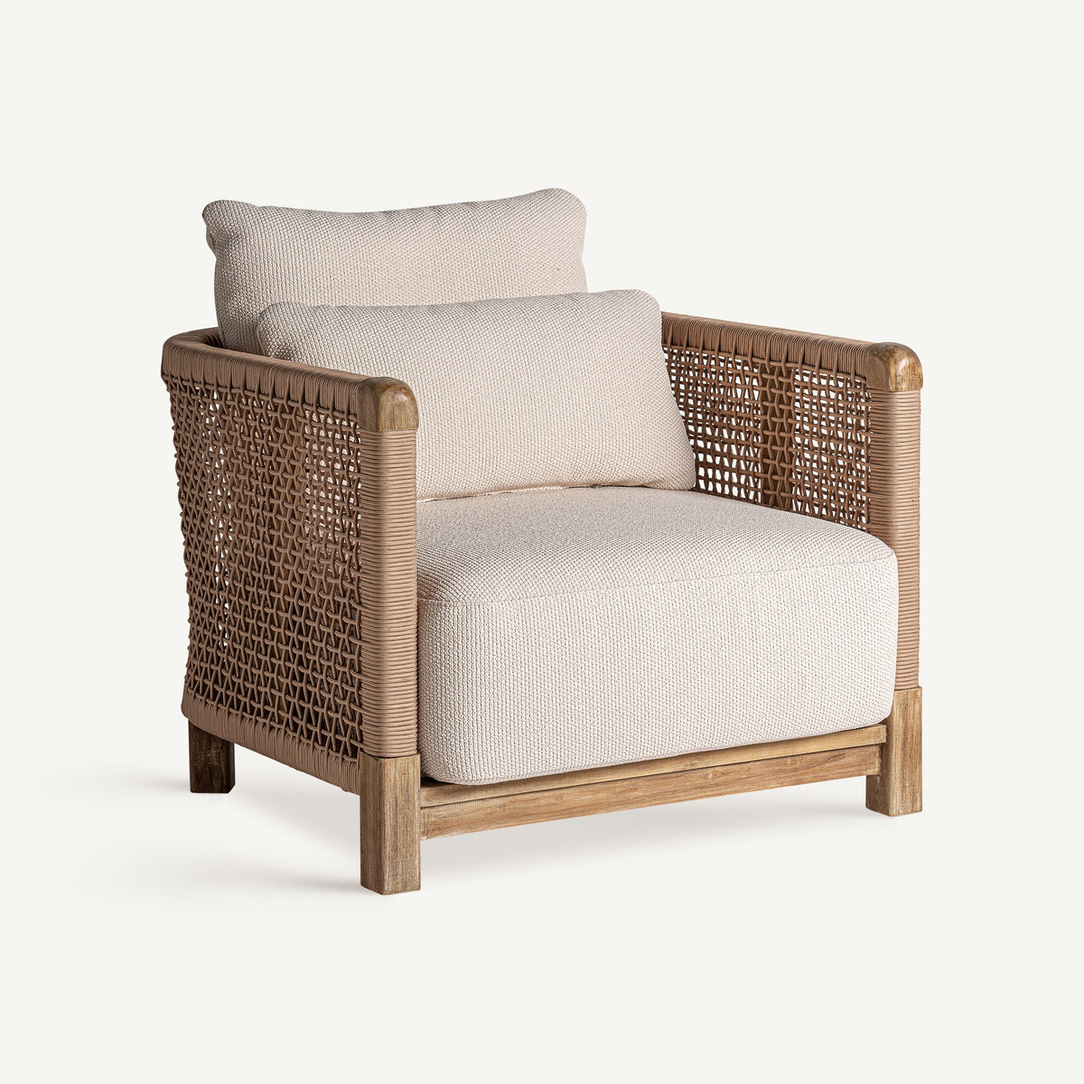 Sillón de teca reciclada con cojines beige Cala Codolar