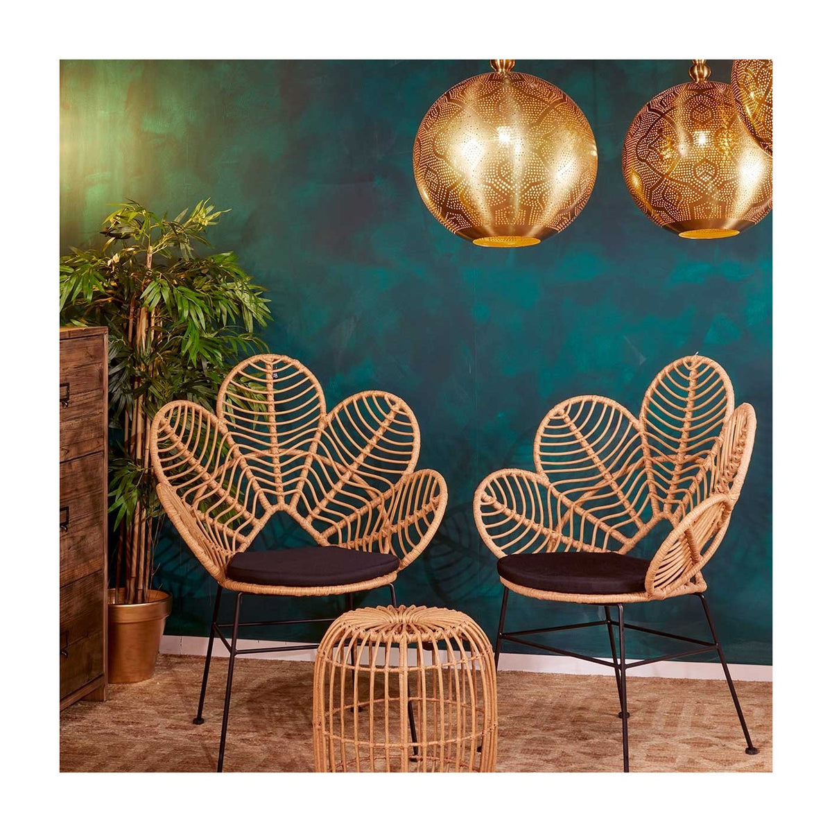 Sillón de exterior de ratán sintético en forma de flor Luque