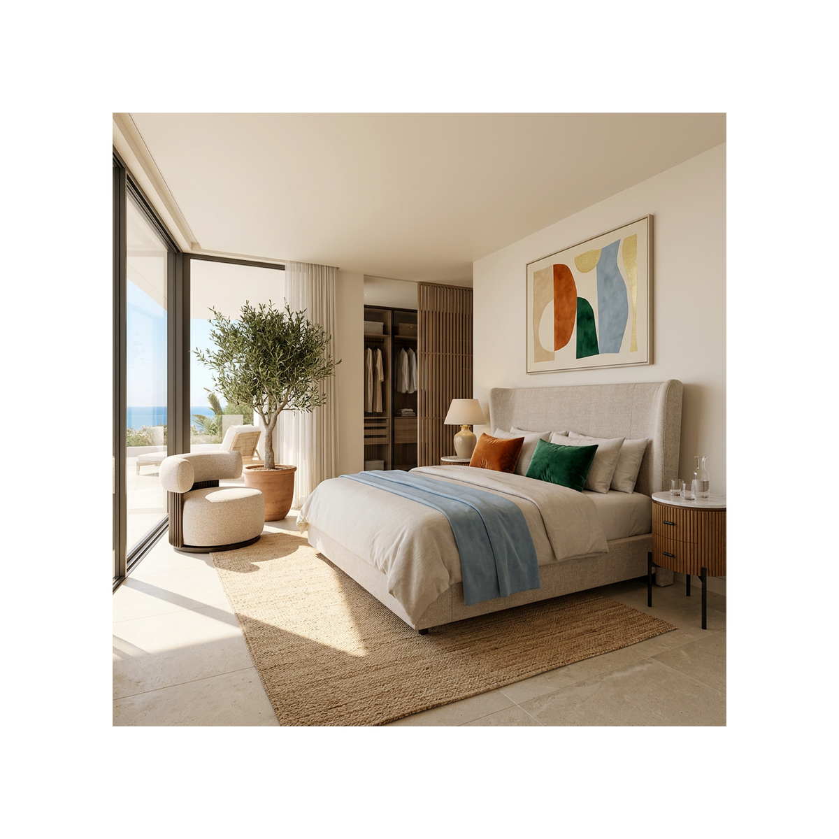Sillón escultórico cilíndrico beige cálido Torla