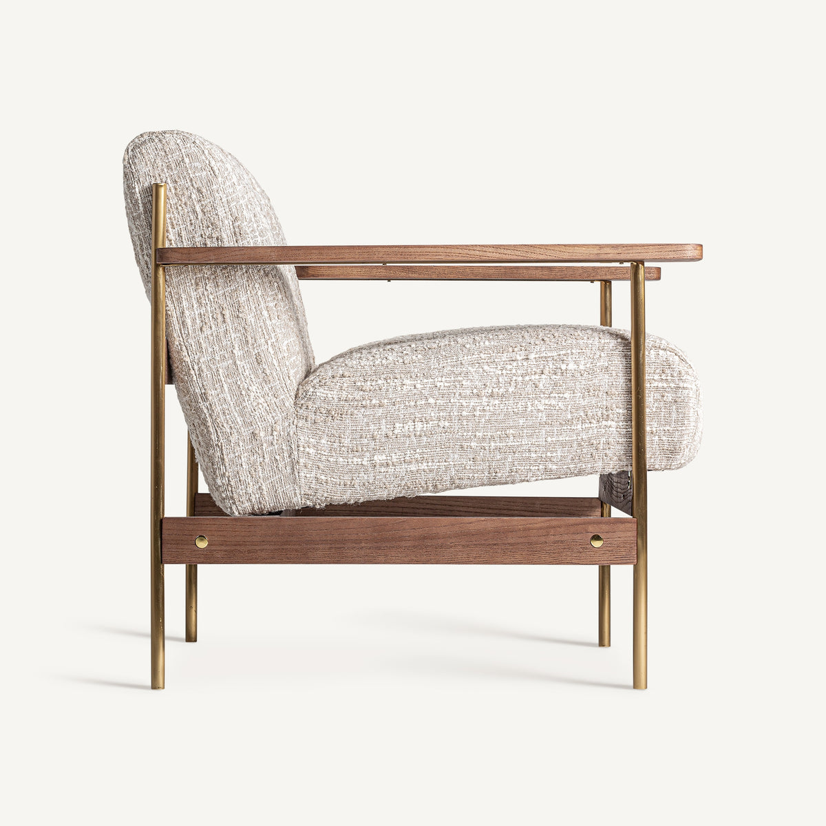 Sillón tapizado beige y dorado Santa Gertrudis