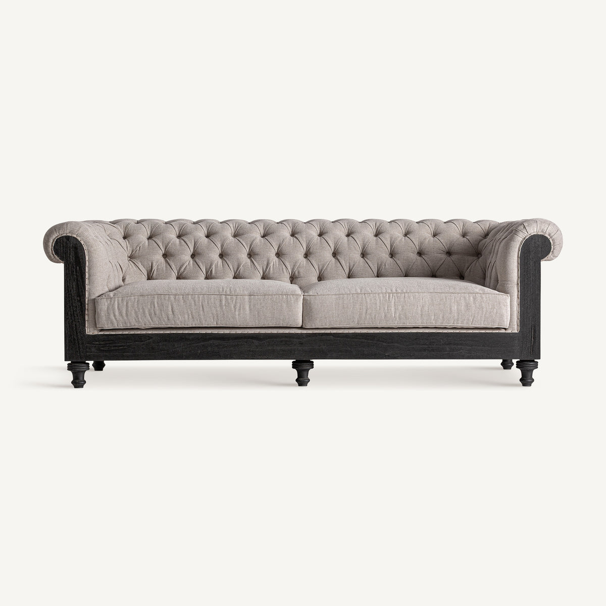 Sofá capitoné de madera y poliéster Menton negro