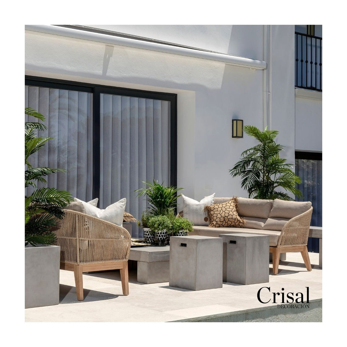Sofá de exterior de madera y cuerda beige Zahora