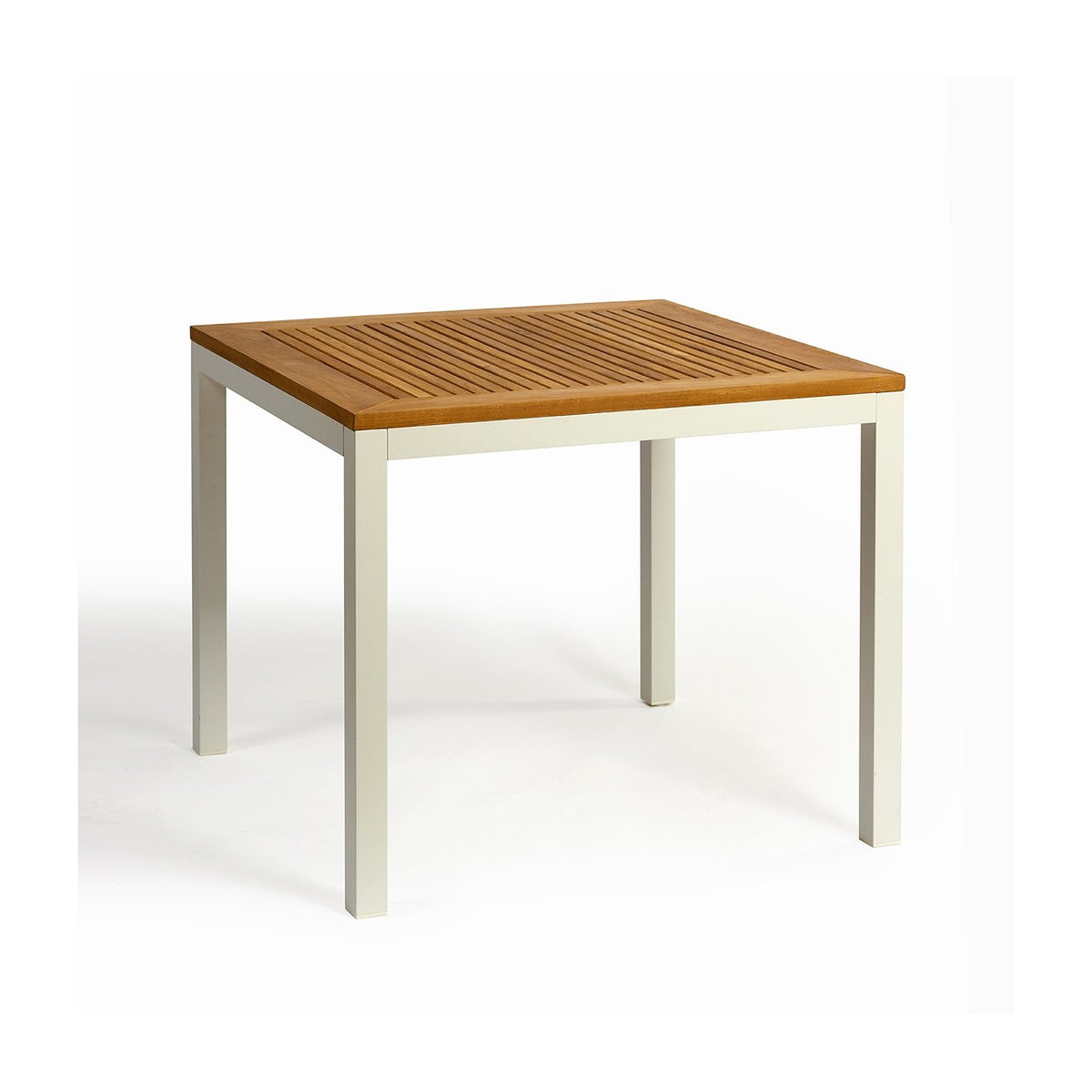 Mesa de exterior de aluminio blanco y teca Cortes