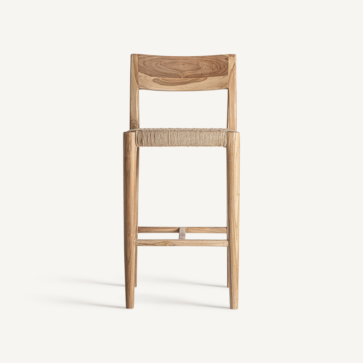 Taburete alto de teca y fibra natural Solenzara 95 cm