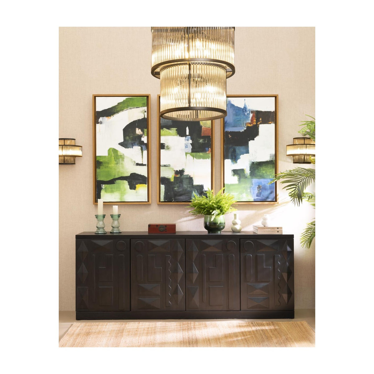 Aparador black brown con formas geométricas talladas Douz