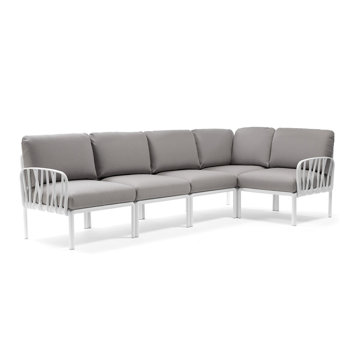 Set de sofá rinconera Komodo con puf y mesa de centro Nardi – Sofá rinconera Komodo, blanco / gris oscuro