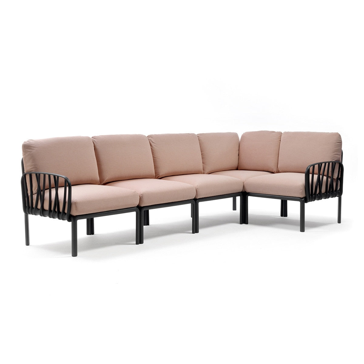 Set de sofá rinconera Komodo con puf y mesa de centro Nardi – Sofá rinconera Komodo, antracita / rosa