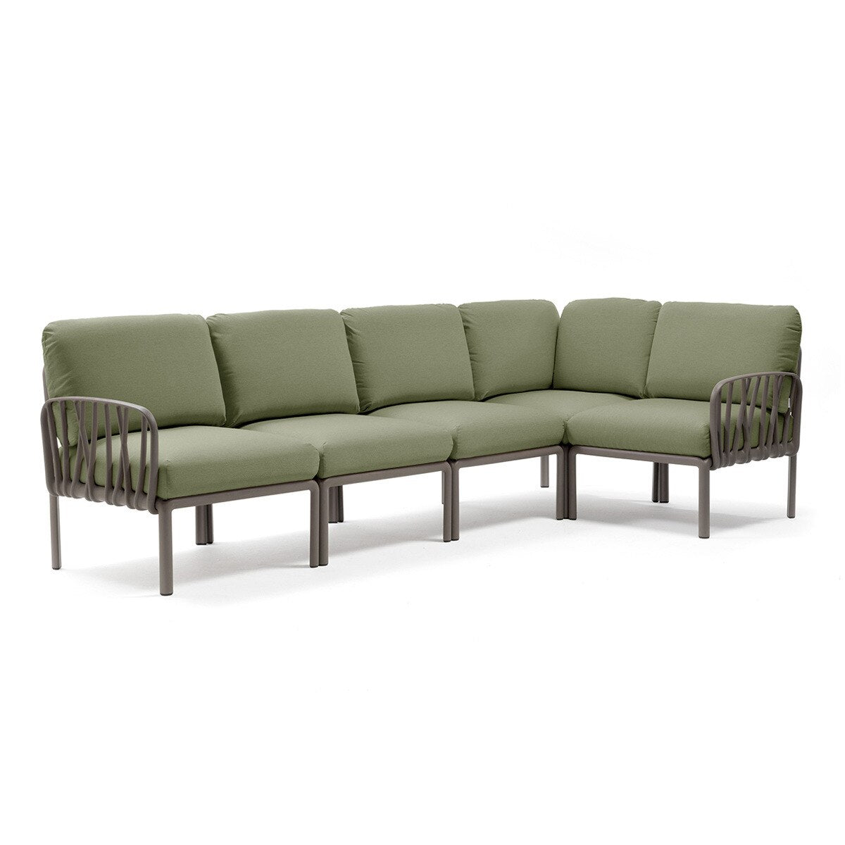 Set de sofá rinconera Komodo con puf y mesa de centro Nardi – Sofá rinconera Komodo, topo / verde oscuro