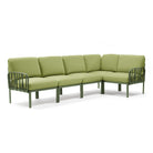 Set de sofá rinconera Komodo con puf y mesa de centro Nardi – Sofá rinconera Komodo, verde / verde claro
