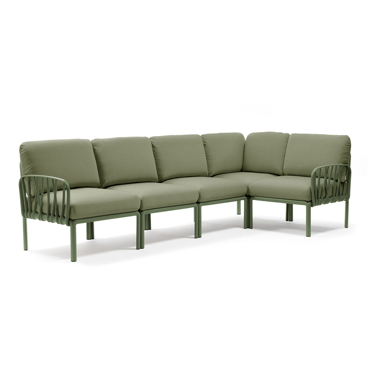 Set de sofá rinconera Komodo con puf y mesa de centro Nardi – Sofá rinconera Komodo, verde / verde oscuro