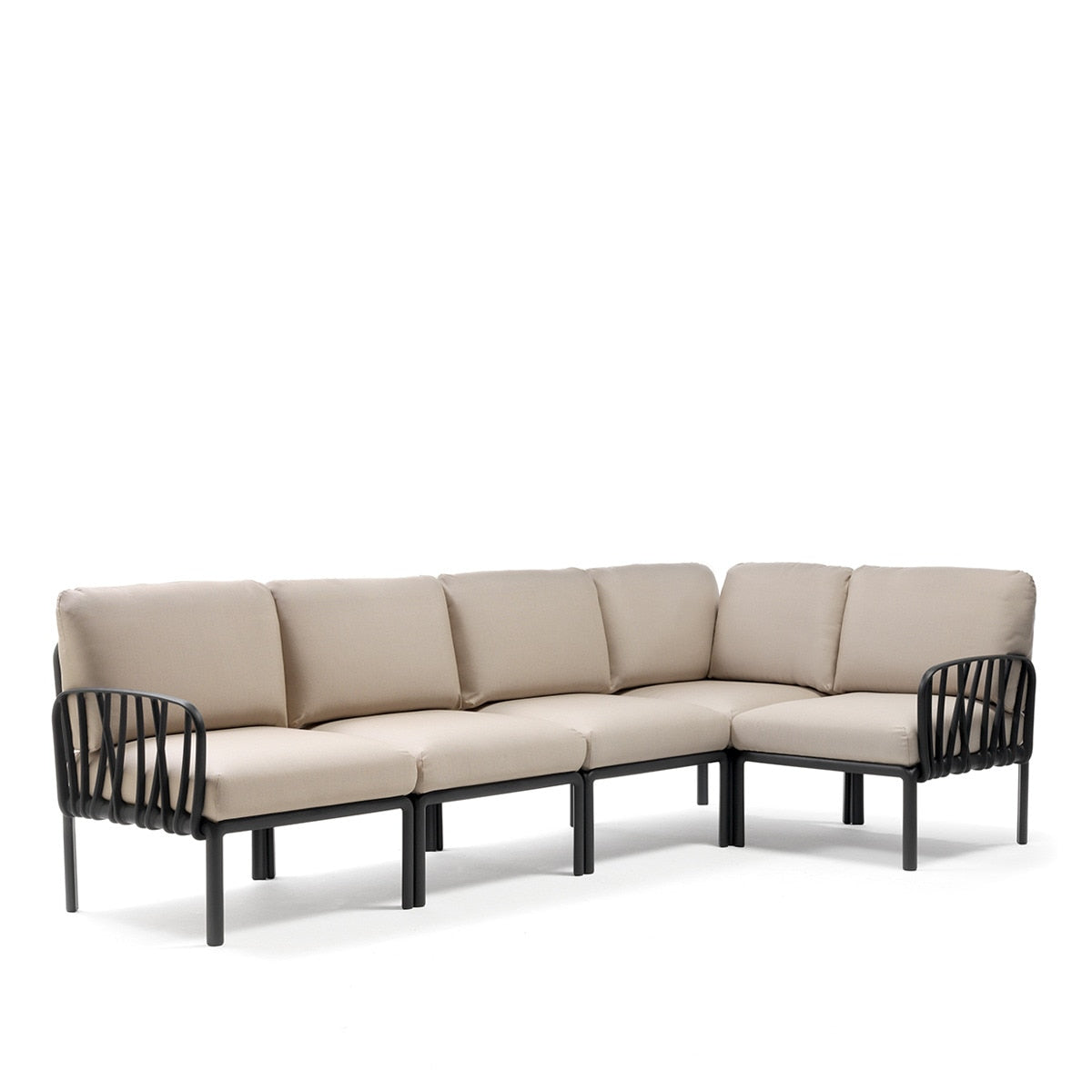 Set de sofá rinconera Komodo con puf y mesa de centro Nardi – Sofá rinconera Komodo, antracita / beige