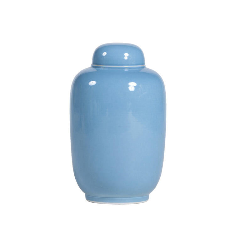 Jarrón azul de cerámica con tapa Cué