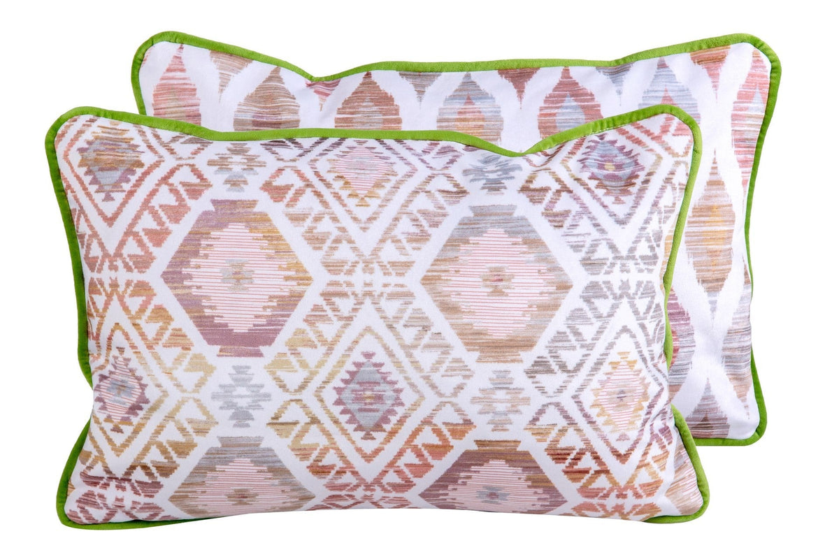 Cojín Étnico Velvet Tonos Rosados Ribete Verde - #pino_y_jacaranda#