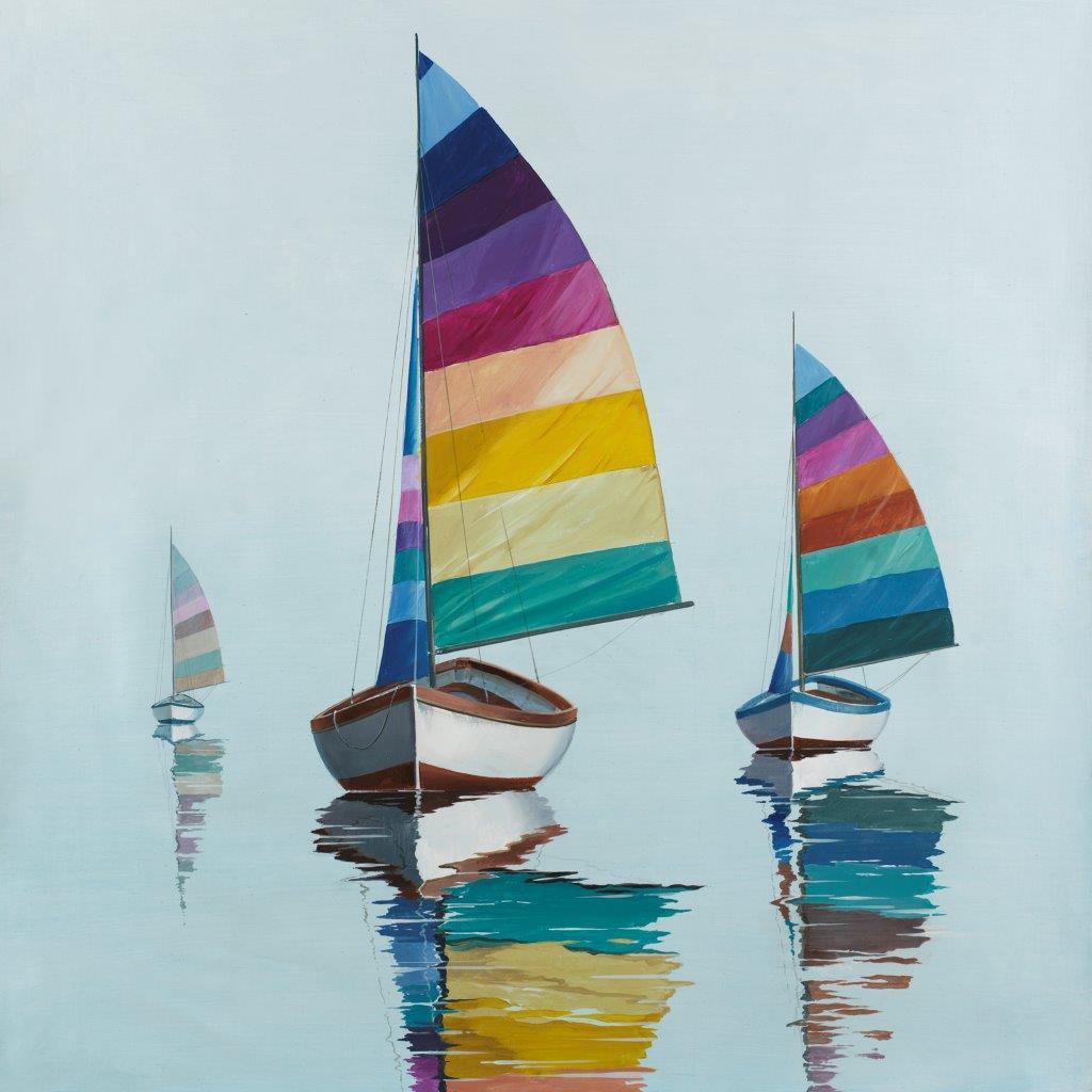 Cuadro Veleros Arcoíris en el Mar - #pino_y_jacaranda#