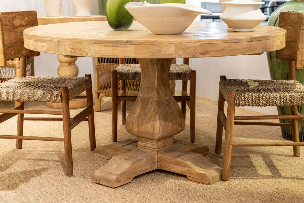 Mesa de Comedor Redonda de Madera - #pino_y_jacaranda#