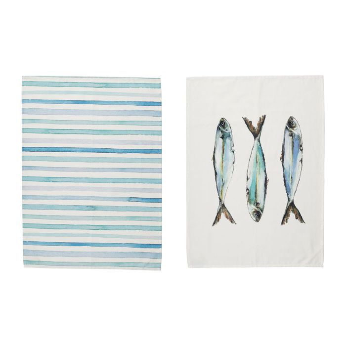 Paños de Cocina Rayas y Peces - #pino_y_jacaranda#